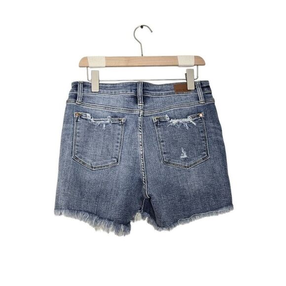 Judy Blue Women’s Shorts Size Medium Blue Denim Distressed Holes Stretchy - Picture 3 of 5